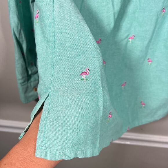 Chubbies Mens Popover Shirt Small Mint Green Embroidered Flamingo Long Sleeve - Picture 6 of 9